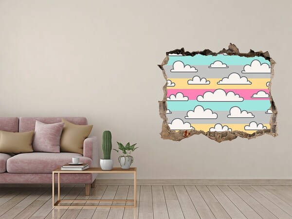Wandfolien Loch in der Wand Bunte Wolken auf gestreiftem Hintergrund