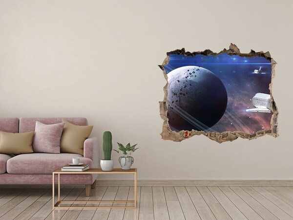 3D Wandsticker Loch Weltraumreise durch ein Loch in der Wand
