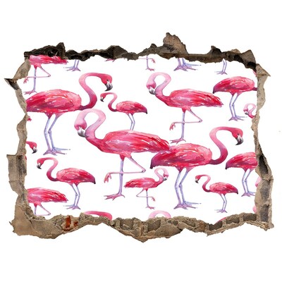 Wandfolien Loch in der Wand Rosa Flamingos im tropischen Stil