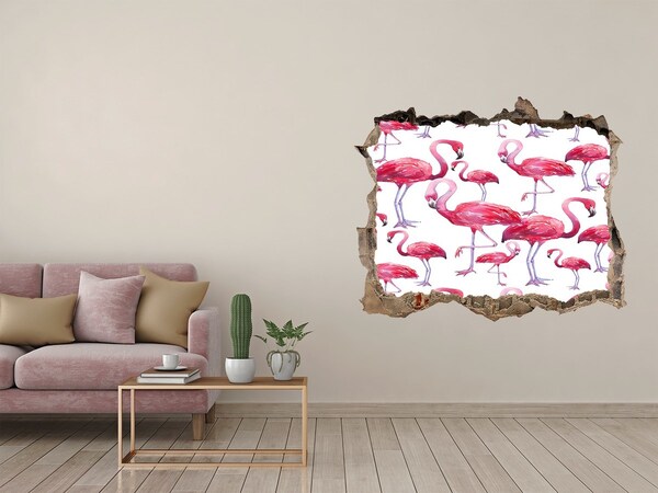 Wandfolien Loch in der Wand Rosa Flamingos im tropischen Stil