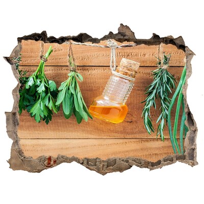 Wandfolien Loch in der Wand Kräuteröl in rustikalem Ambiente