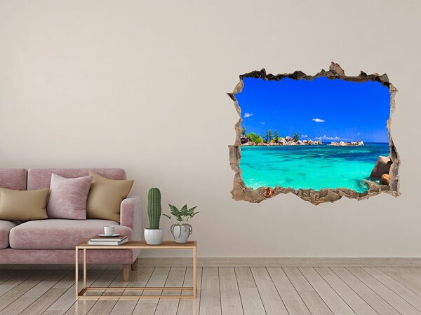 3D Wandsticker Loch Karibischer Strand durch ein Loch in der Wand
