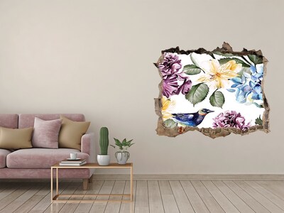 3D Wandtattoos Loch in der Wand Blumenparadies mit einem Vogel