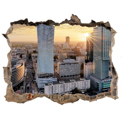 3D Wandsticker Loch Blick auf die Stadt bei Sonnenuntergang