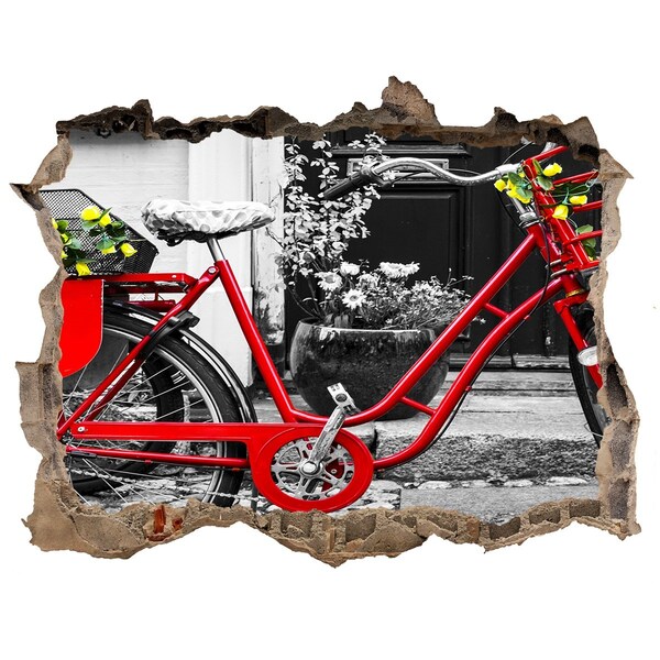 3D Wandsticker Loch Ein rotes Fahrrad im städtischen Umfeld