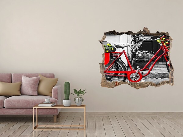 3D Wandsticker Loch Ein rotes Fahrrad im städtischen Umfeld