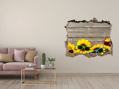 3D Wandtattoos Loch in der Wand Sonnenblumen in Sonnenbrillen