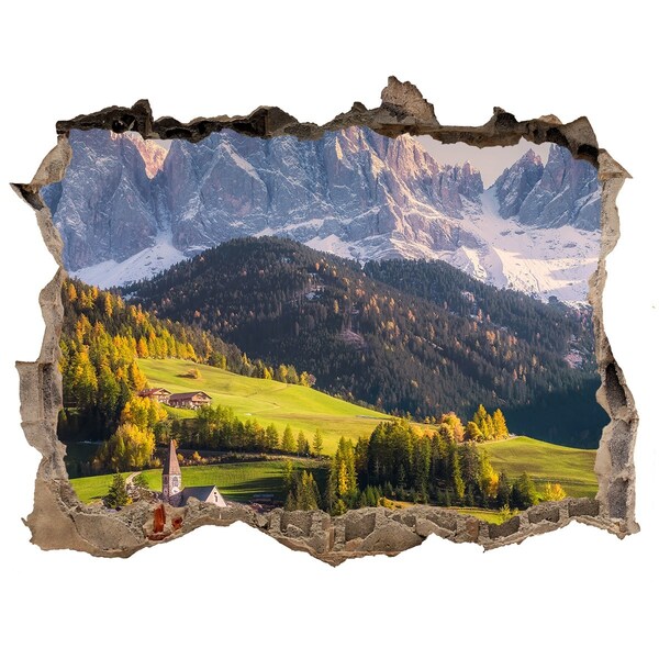 3D Wandsticker Loch Ein Bergtal mit einem malerischen Dorf