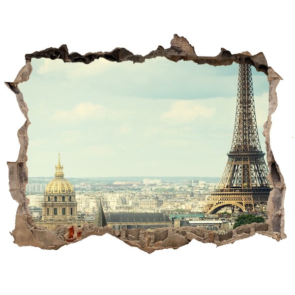 3D Wandtattoos Loch in der Wand Blick auf Paris mit dem Eiffelturm