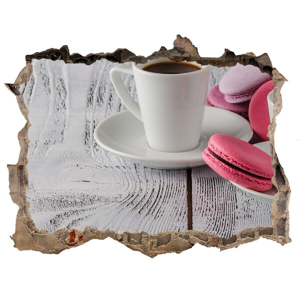 3D Wandtattoos Loch in der Wand Kaffeeparadies mit Macarons