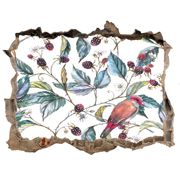 3D Wandsticker Loch Ein Vogel zwischen den Brombeeren