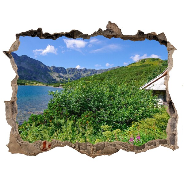 Wandfolien Loch in der Wand Berglandschaft mit einem See