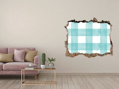 3D Wandsticker Loch Eine beschädigte Mauer mit einem blauen Gitter