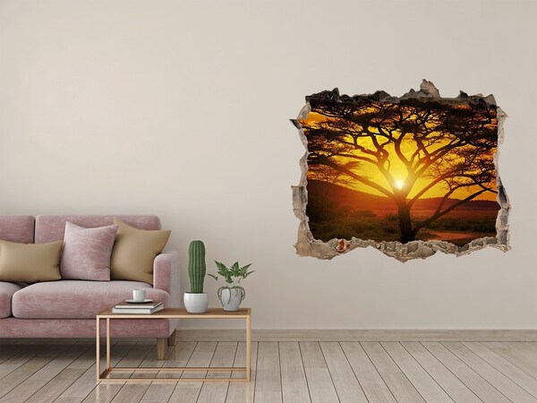 3D Wandtattoos Loch in der Wand Sonnenuntergang in der afrikanischen Savanne