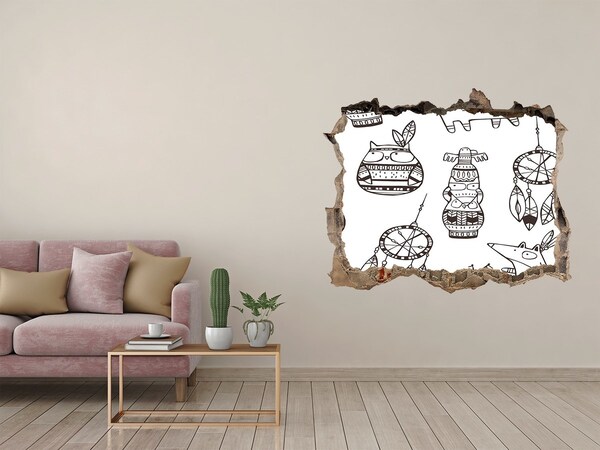 3D Wandtattoos Loch in der Wand Ethnische Muster an der Wand im Hintergrund