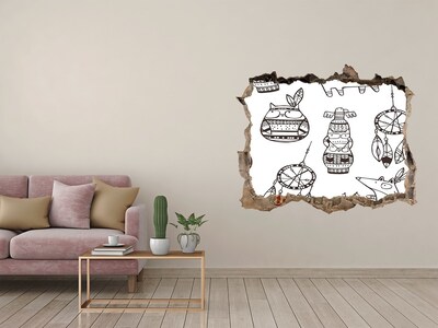 3D Wandtattoos Loch in der Wand Ethnische Muster an der Wand im Hintergrund