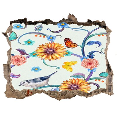 3D Wandsticker Loch Hinter dem Loch ein Blumenparadies