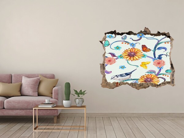 3D Wandsticker Loch Hinter dem Loch ein Blumenparadies