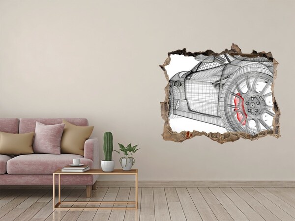 3D Wandsticker Loch Rennwagen mit Loch in der Wand