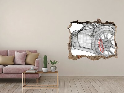 3D Wandsticker Loch Rennwagen mit Loch in der Wand