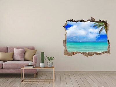 3D Wandtattoos Loch in der Wand Tropischer Strand mit einer Palme