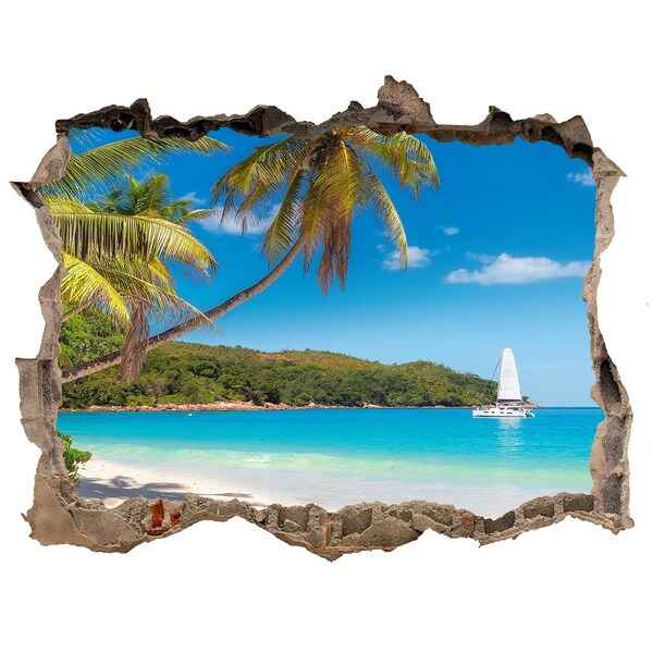 3D Wandsticker Loch Tropischer Strand mit Palmen