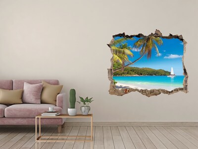 3D Wandsticker Loch Tropischer Strand mit Palmen