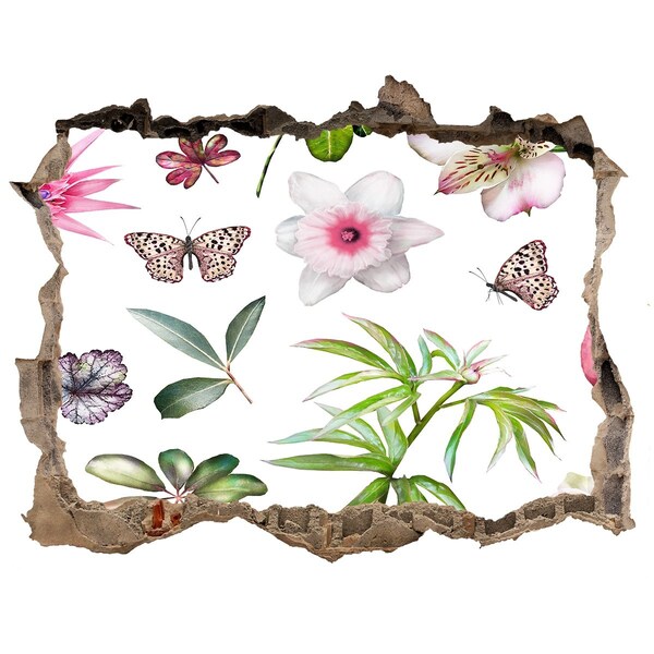 Wandfolien Loch in der Wand Ein Blumenparadies hinter der Mauer