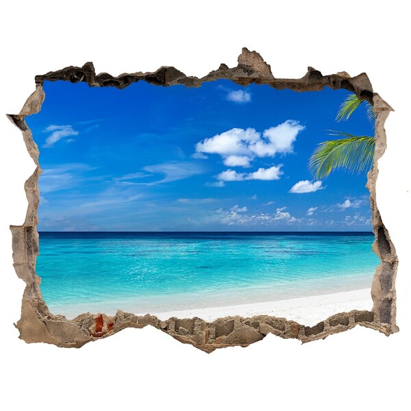 3D Wandsticker Loch Tropischer Strand mit einer Palme