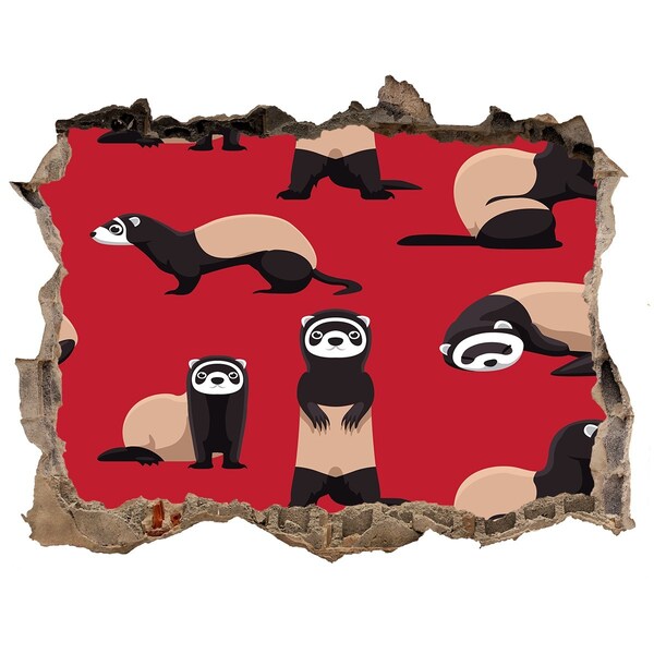 3D Wandsticker Loch Verrückte Frettchen in einem Wandloch