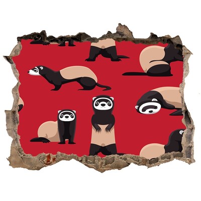 3D Wandsticker Loch Verrückte Frettchen in einem Wandloch