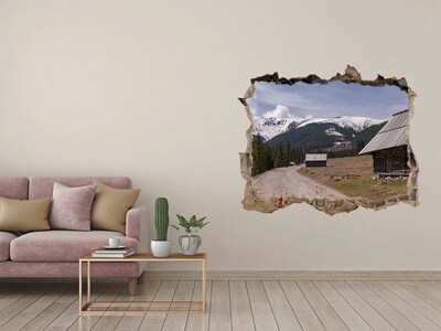 3D Wandtattoos Loch in der Wand Berglandschaft mit Hütten