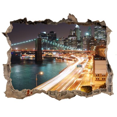 3D Wandsticker Loch Blick auf New York bei Nacht