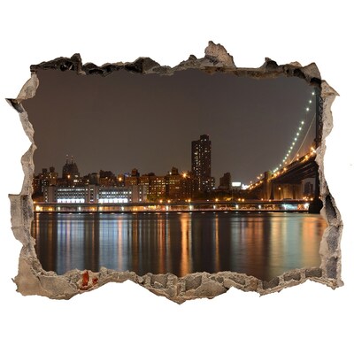 Wandfolien Loch in der Wand Blick auf New York bei Nacht