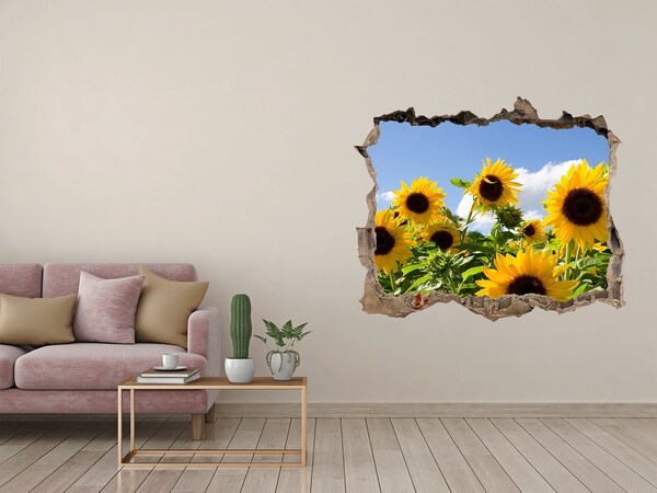 Wandfolien Loch in der Wand Sonnenblumen im Tageslicht