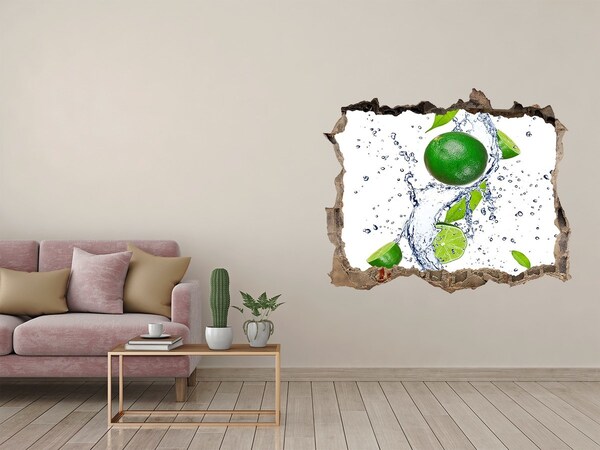 3D Wandsticker Loch Erfrischende Limette in Wasser