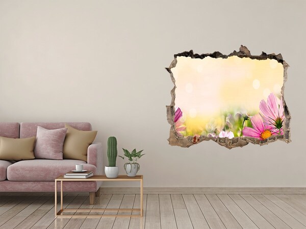 Wandtattoos Loch Eine Blumenlandschaft hinter einem Loch in der Wand