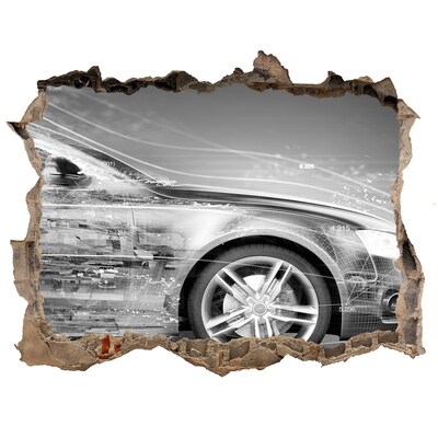 3D Wandsticker Loch Ein Auto durchbricht eine Wand