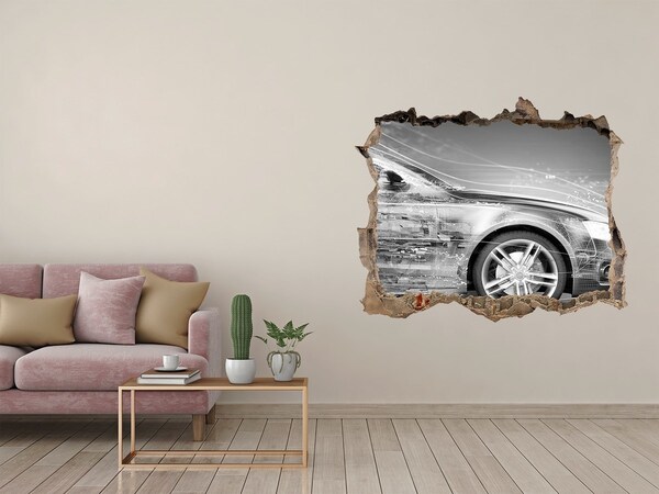 3D Wandsticker Loch Ein Auto durchbricht eine Wand