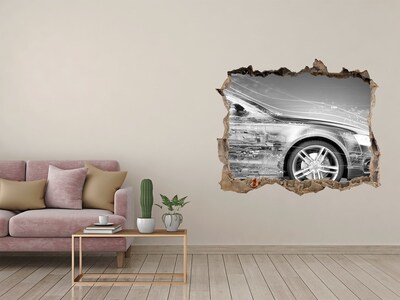 3D Wandsticker Loch Ein Auto durchbricht eine Wand
