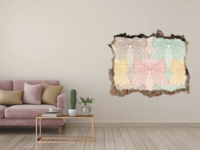 3D Wandsticker Loch Geflügelte Eulen vor steinernem Hintergrund