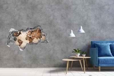3D Wandsticker Loch Eine beschädigte Wand mit einer Weltkarte