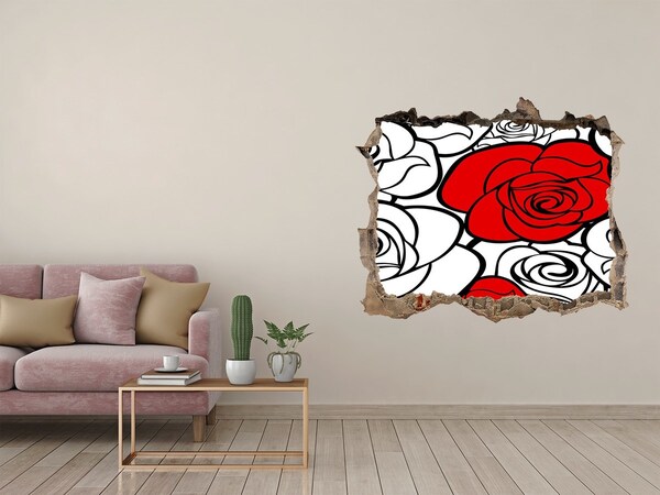 Wandtattoos Loch Rote Rosen in einem Loch in der Wand