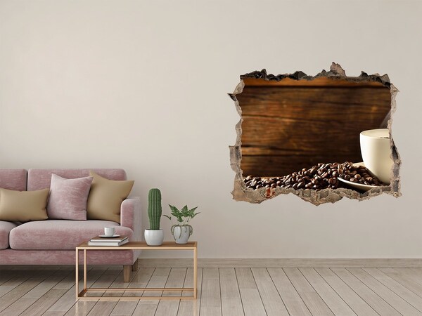 Wandtattoos Mauerdurchbruch Kaffee und Bohnen auf Holzgrund