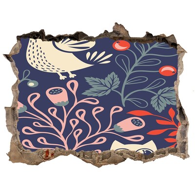 3D Wandsticker Loch Blumenmuster mit Eulen