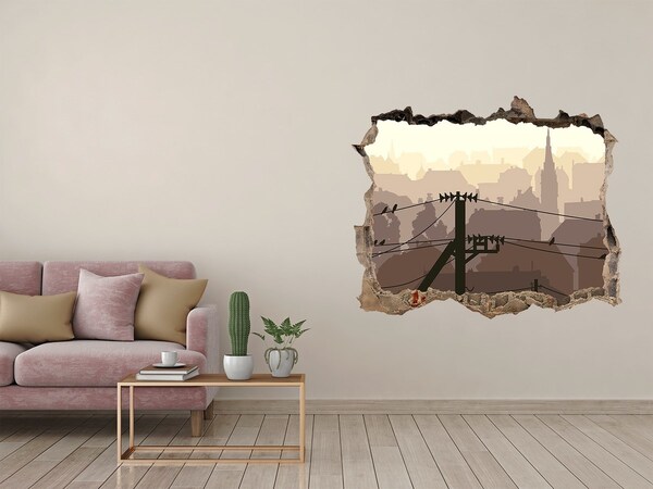 Wandtattoos Loch Blick auf die Stadt durch ein Loch in der Wand