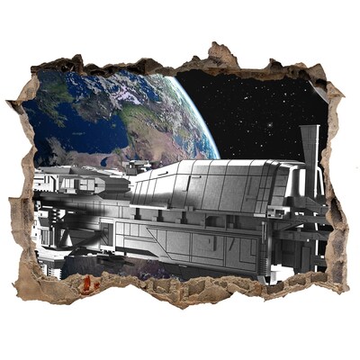 Wandfolien Loch in der Wand Ein Raumschiff am Himmel