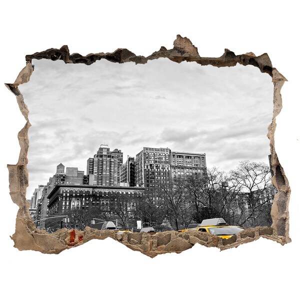 3D Wandsticker Loch New Yorker Taxis im Stadtbild
