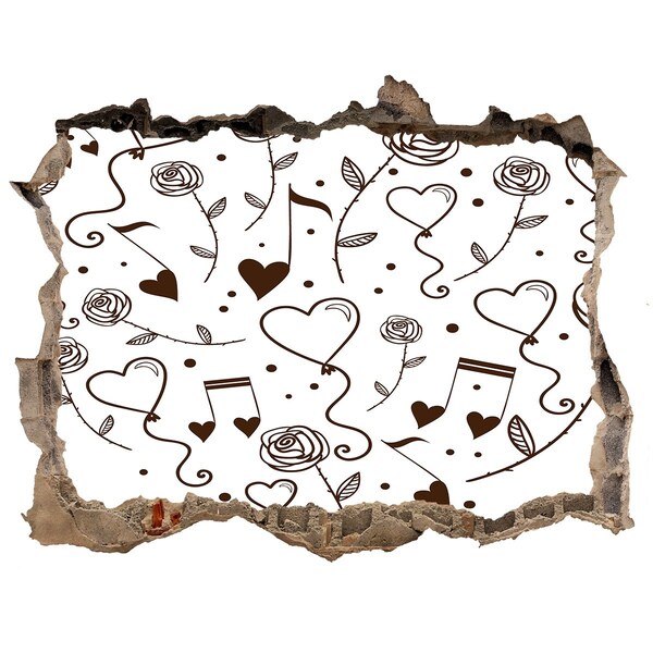 3D Wandsticker Loch Musikalische Herzen und Rosen