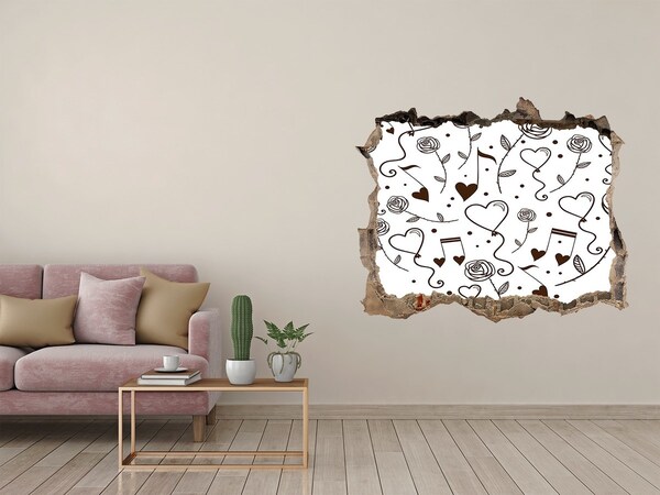 3D Wandsticker Loch Musikalische Herzen und Rosen